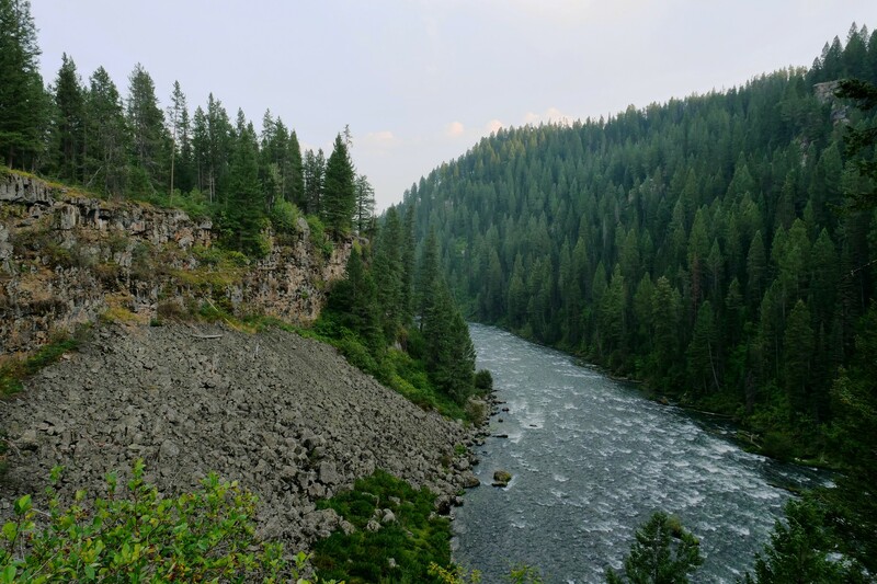 Volcanic rock formation downstream of the Upper Mesa Falls, view from the deck