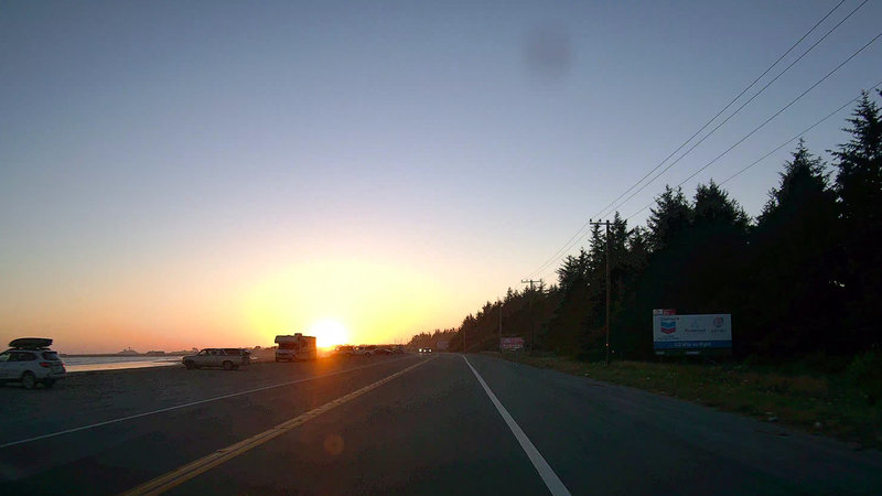 Driving into to the sunset in Crescent City (dashcam)