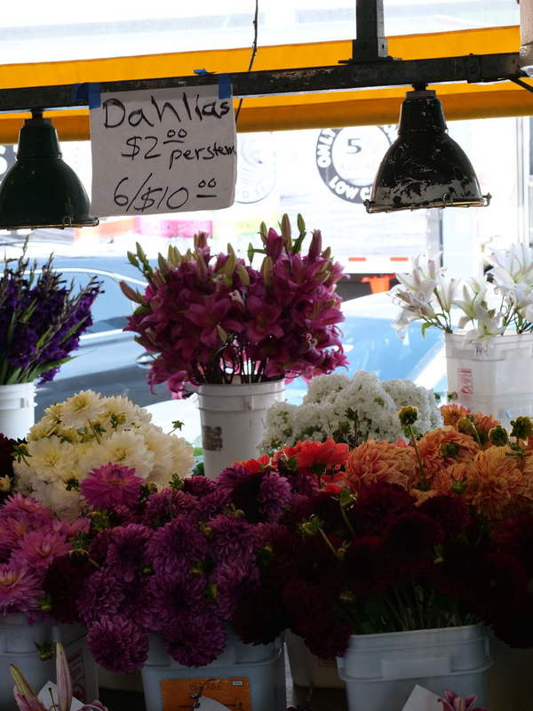 Dahlias being sold on Pike Place